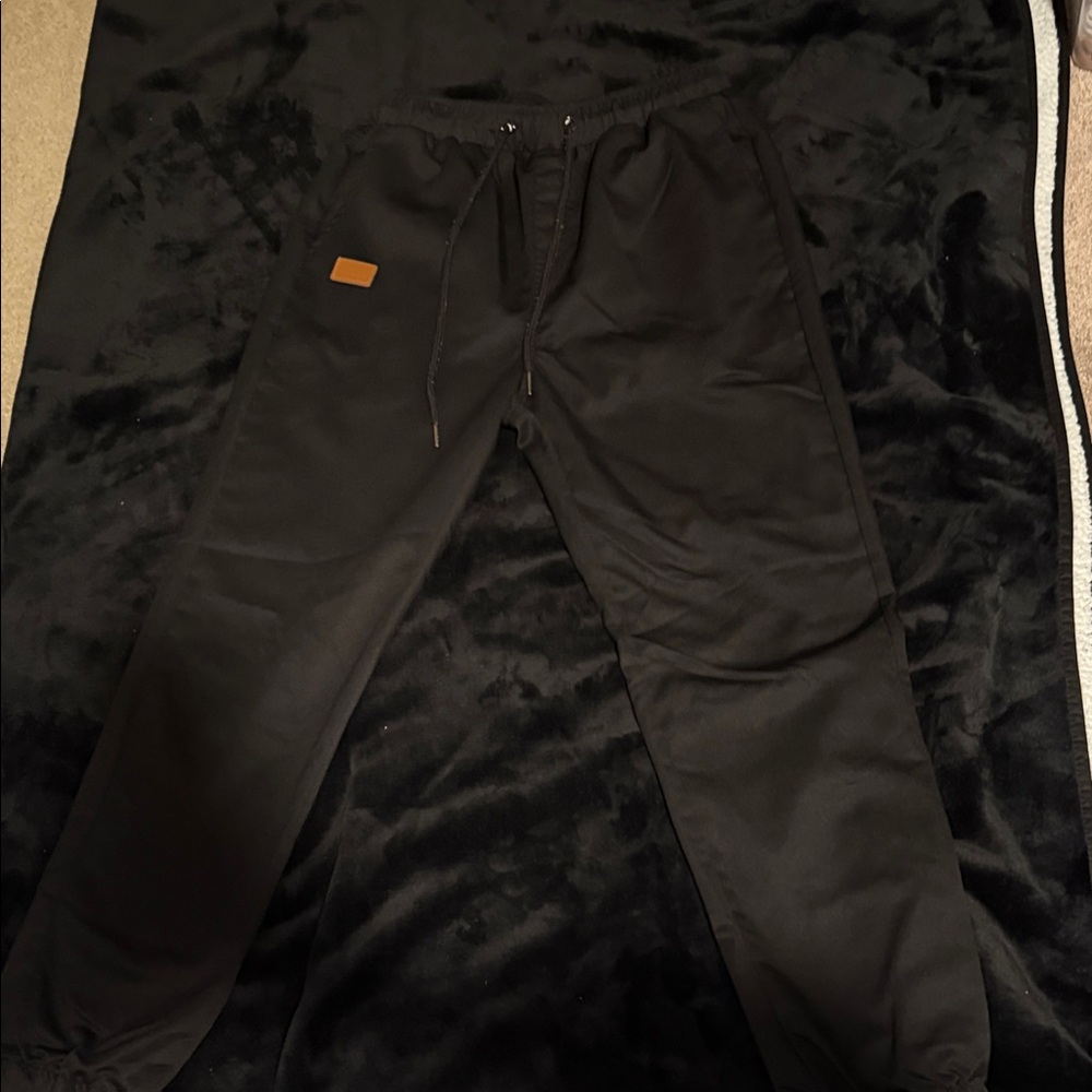 Black Jogger Pants with Tan Patch